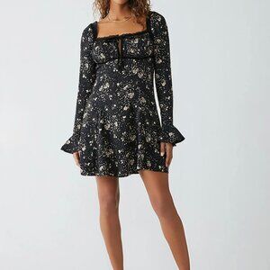Free People Tess Mini Dress – Black Floral (Size S)
